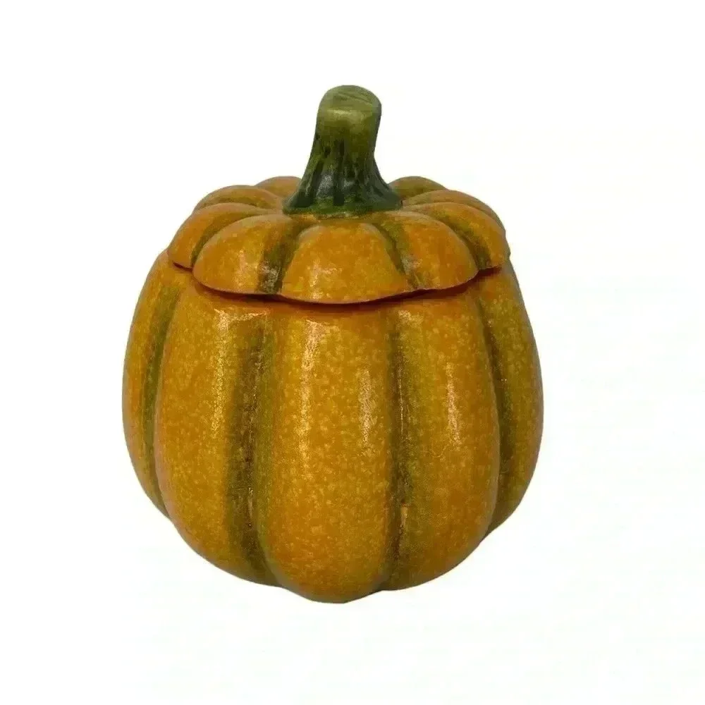 VINTAGE HALLOWEEN CERAMIC PUMPKIN DECOR SHELF STORAGE CENTER PIECE CANDY BOWL
